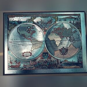 Historica World Map / Aluminum Foil Art Relief / 17th Century World Map /